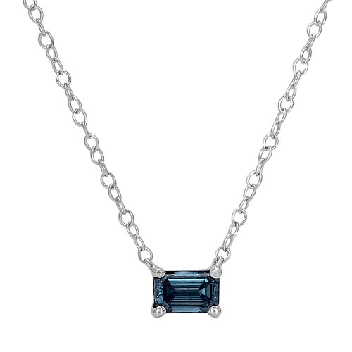 0.75CTTW Blue Emerald Cut Lab-Created Diamond Necklace in 14K White Go ...