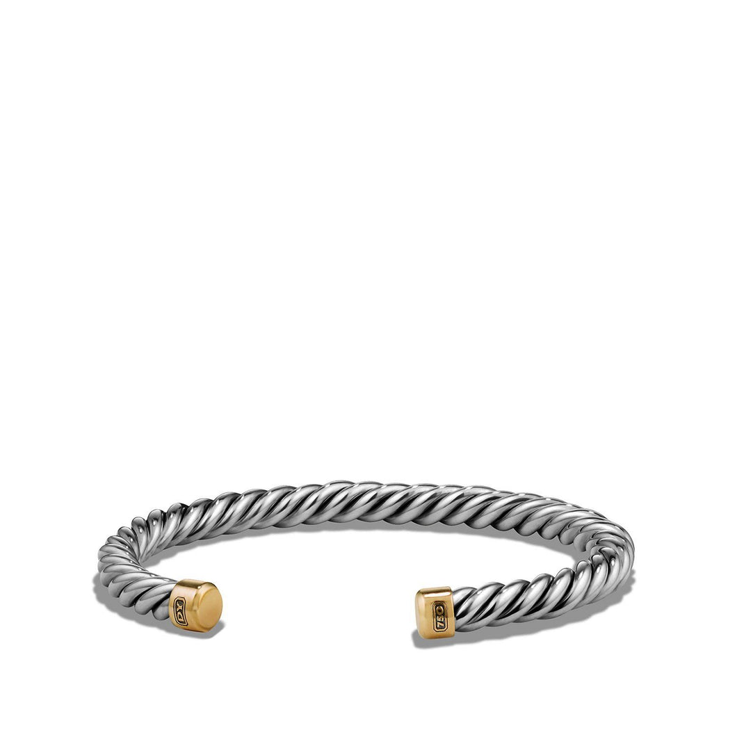 Cable Cuff Bracelet in Sterling Silver with 18K Yellow Gold