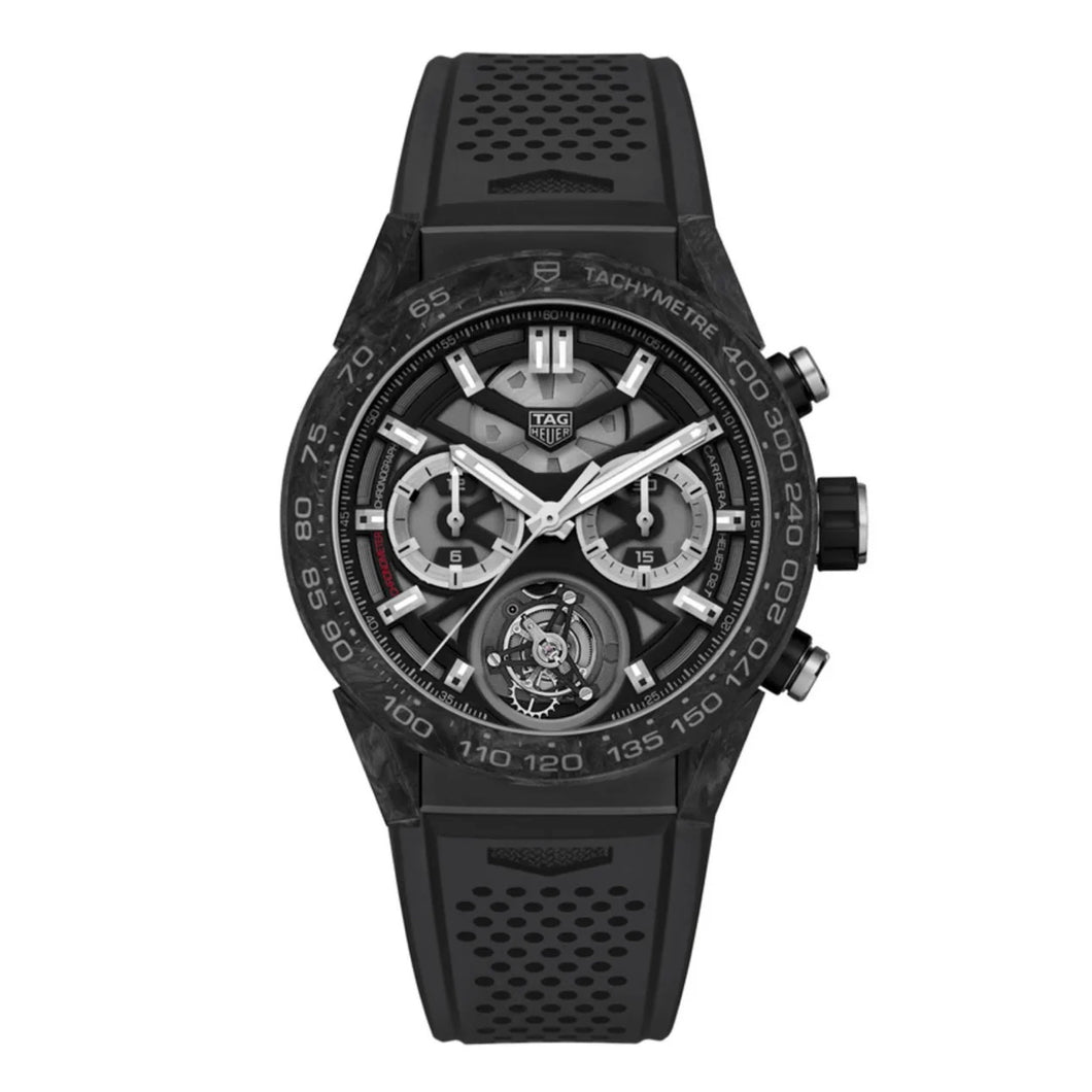 TAG Heuer Carrera Heuer 02 Tourbillon Automatic Mens Black Rubber Chronograph