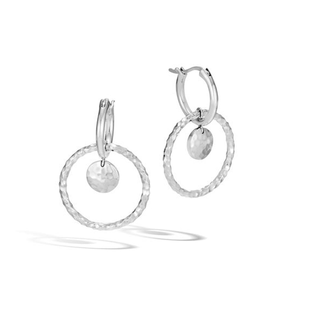 Dot Hammered Silver Interlink Drop Earrings