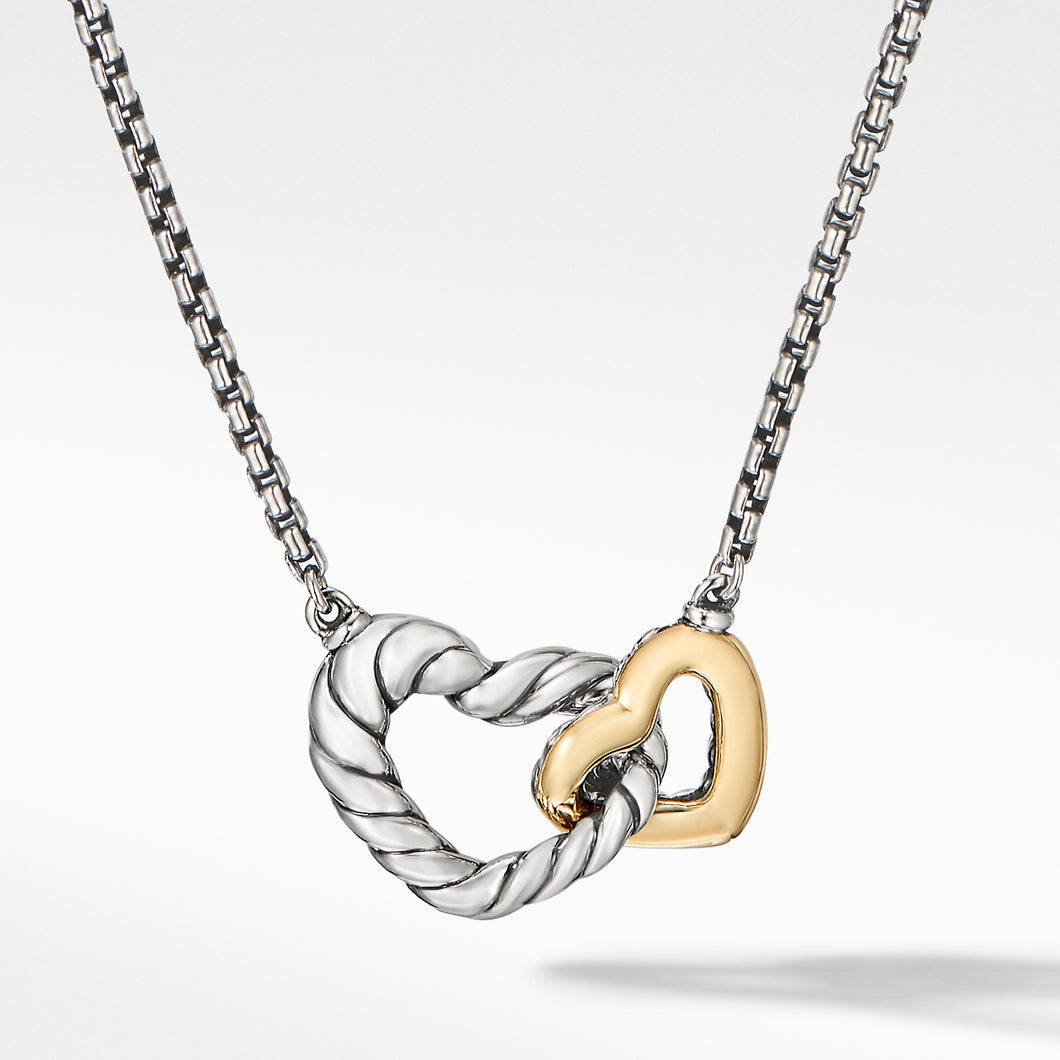 Cable Collectibles® Interlocking Heart Necklace in Sterling Silver with 18K Yellow Gold, 16.4mm