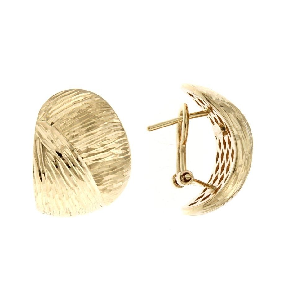 14K Yellow Gold Half Dome Hoop Earrings