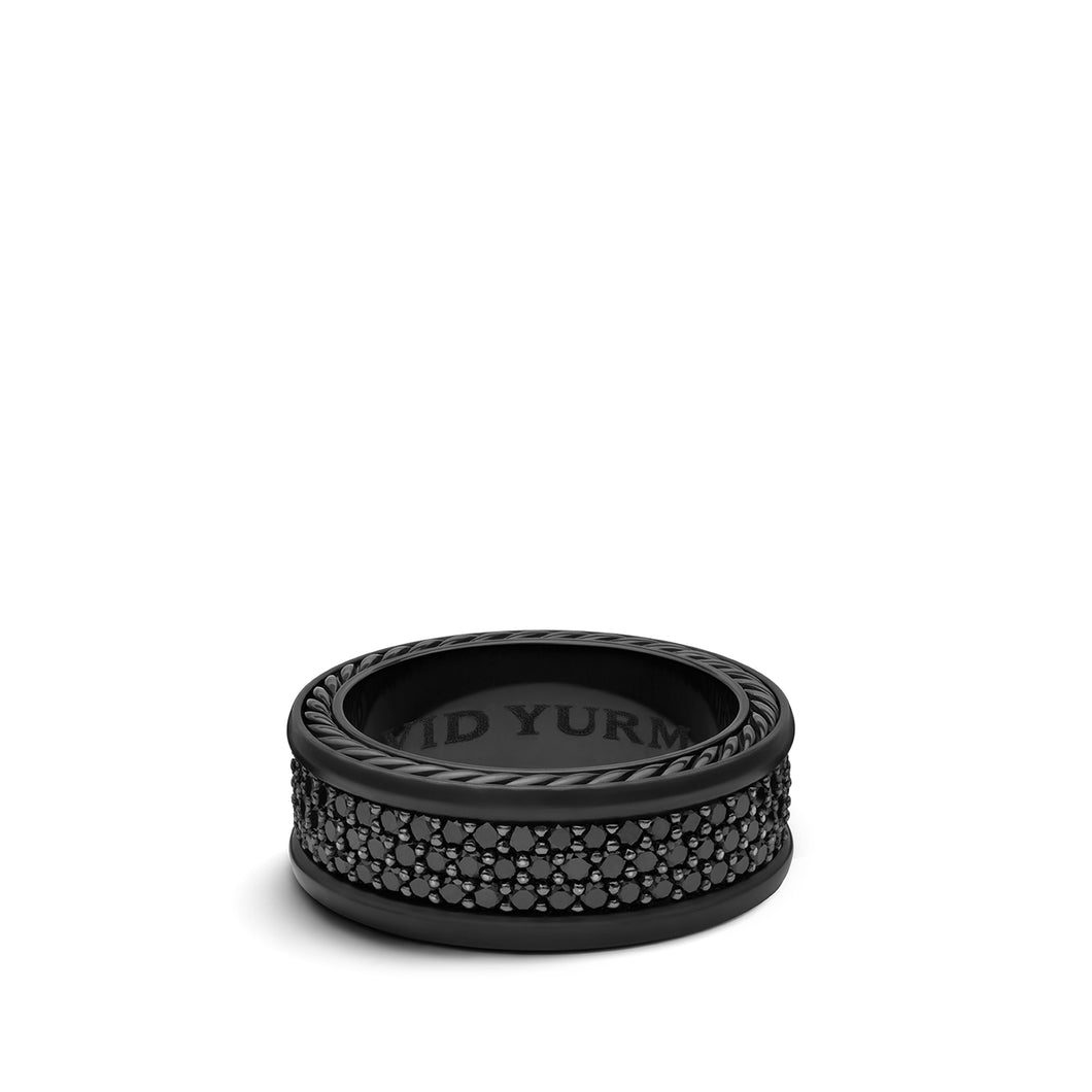 Streamline Three-Row Band Ring with Black Diamonds and Black Titanium