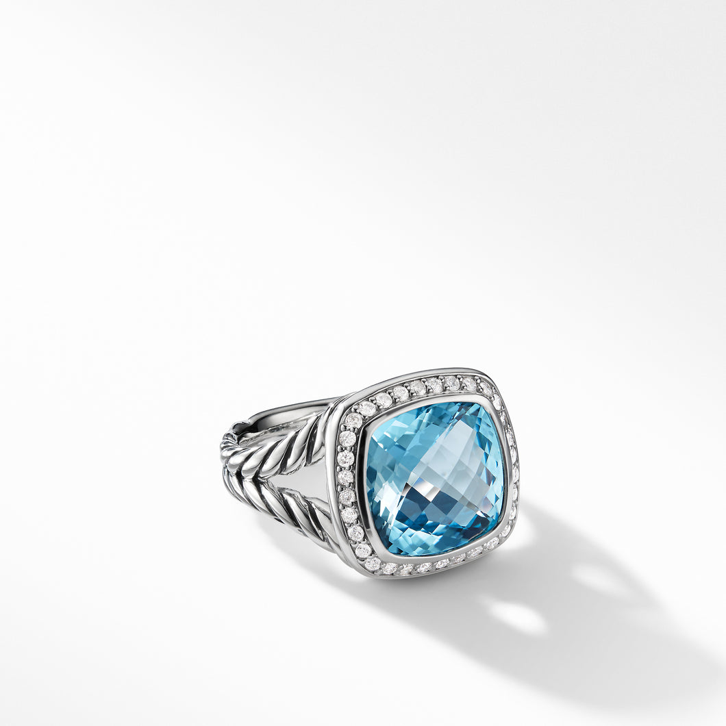 Ring with Blue Topaz and Diamonds