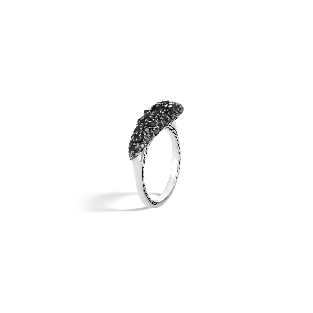 Classic Chain Ring in Silver with Black Sapphire, Black Spinel