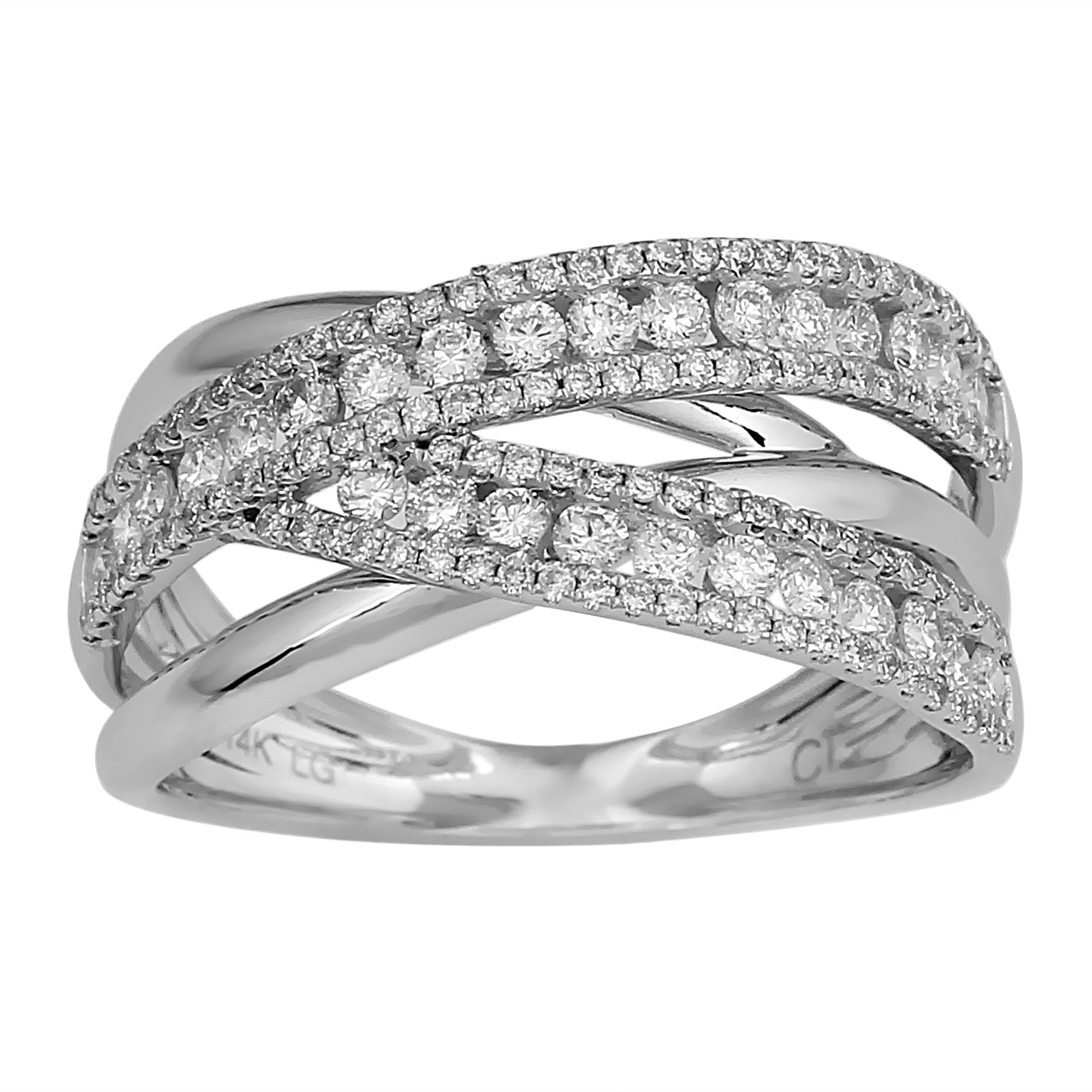 0.85CTTW Lab-Created Diamond Multi-Row Crossover Ring in 14K White Gol ...
