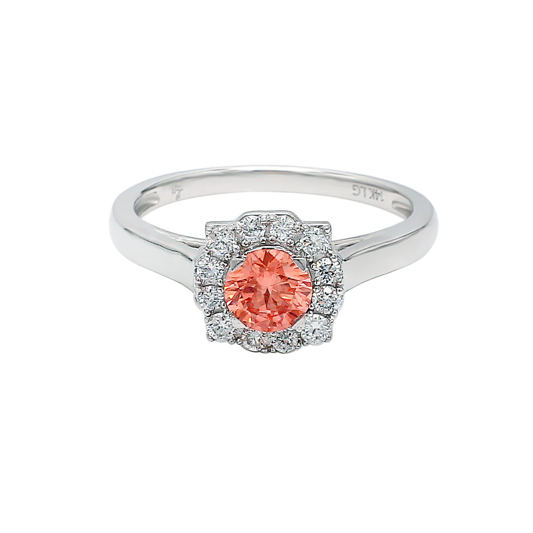 1.00 ctw. Lab-Created Pink & White Diamond Halo Ring in 14K White Gold