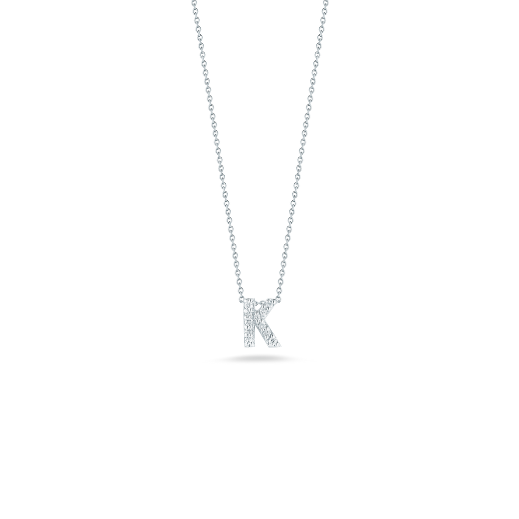 18K White Gold Love Letter K Pendant With Diamonds